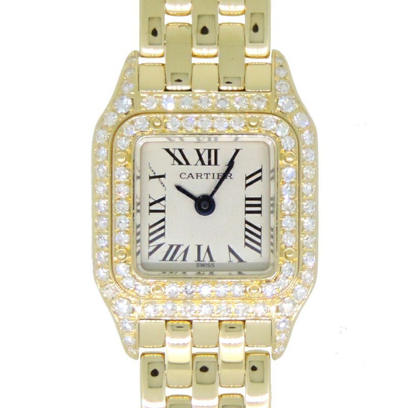 【プライスダウン】【銀座店】 カルティエ ミニ パンテール ベゼル 2重 ダイヤモンド レディース 腕時計 W25034B9 750イエローゴールド アイボリーローマン文字盤 DH55784【大黒屋質店出品】 【中古】【送料無料】【店頭受取対応商品】