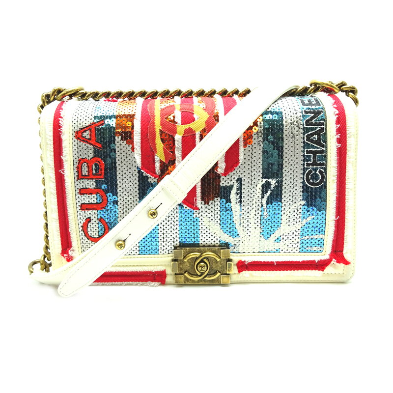 【銀座店】 シャネル ボーイシャネル　チェーンショルダー　CUBA  キューバ　限定品 レディース ショルダーバッグ A67086 レザー マルチ（ホワイト×ブルー×レッド） DH57227【大黒屋質店出品】 【中古】【送料無料】【店頭受取対応商品】