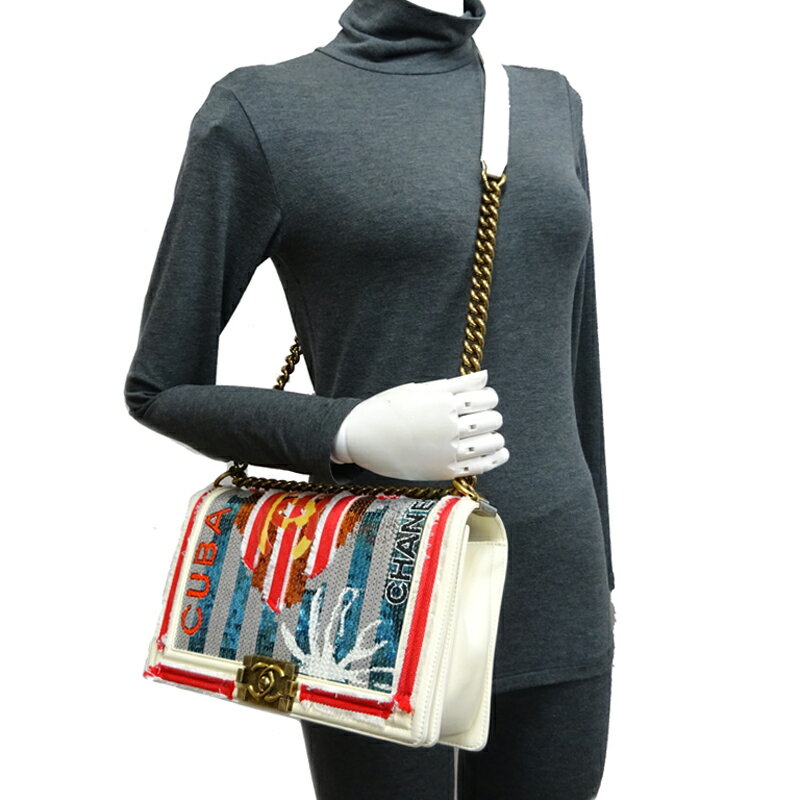 【銀座店】 シャネル ボーイシャネル　チェーンショルダー　CUBA  キューバ　限定品 レディース ショルダーバッグ A67086 レザー マルチ（ホワイト×ブルー×レッド） DH57227【大黒屋質店出品】 【中古】【送料無料】【店頭受取対応商品】