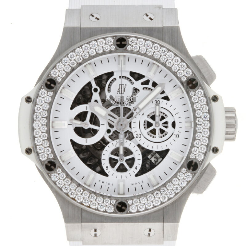 【飯能本店】 ウブロ ビッグバン アエロバン オールホワイト ベゼル ダイヤモンド 日本限定モデル メンズ 腕時計 311.SE.2010.RW.1104.JSM12 ステンレススチール ホワイト文字盤(ハーフスケルトン) DH57813【大黒屋質店出品】 【中古】【送料無料】【店頭受取対応商品】