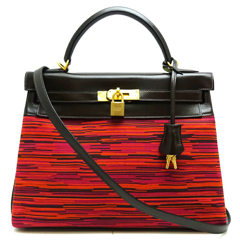 【銀座店】 エルメス ケリー32 □H刻印 2004年製 レディース ハンドバッグ ヴィブラート/ボックスカーフ マルチカラー/ダークブラウン DH63387【大黒屋質店出品】 【中古】【送料無料】【店頭受取対応商品】