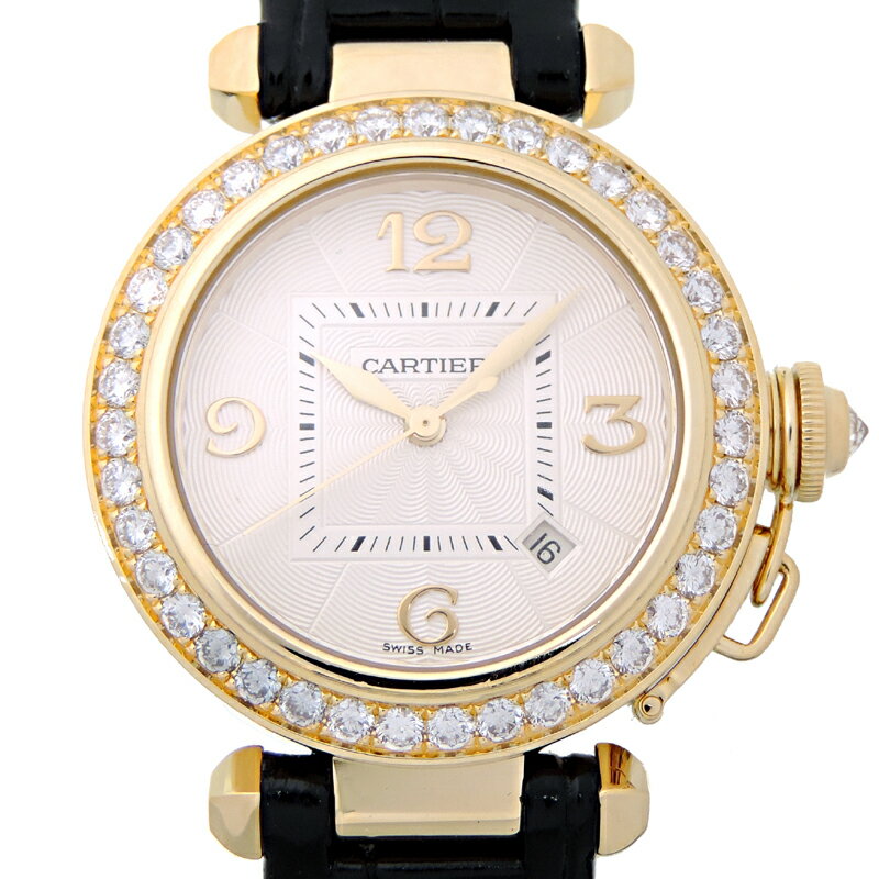 【銀座店】カルティエパシャ32MMベゼルダイヤモンドレディース腕時計WJ111551K18イエローゴールドシルバーギョーシェアラビアン文字盤DH63393【大黒屋質店出品】【中古】【送料無料】【店頭受取対応商品】