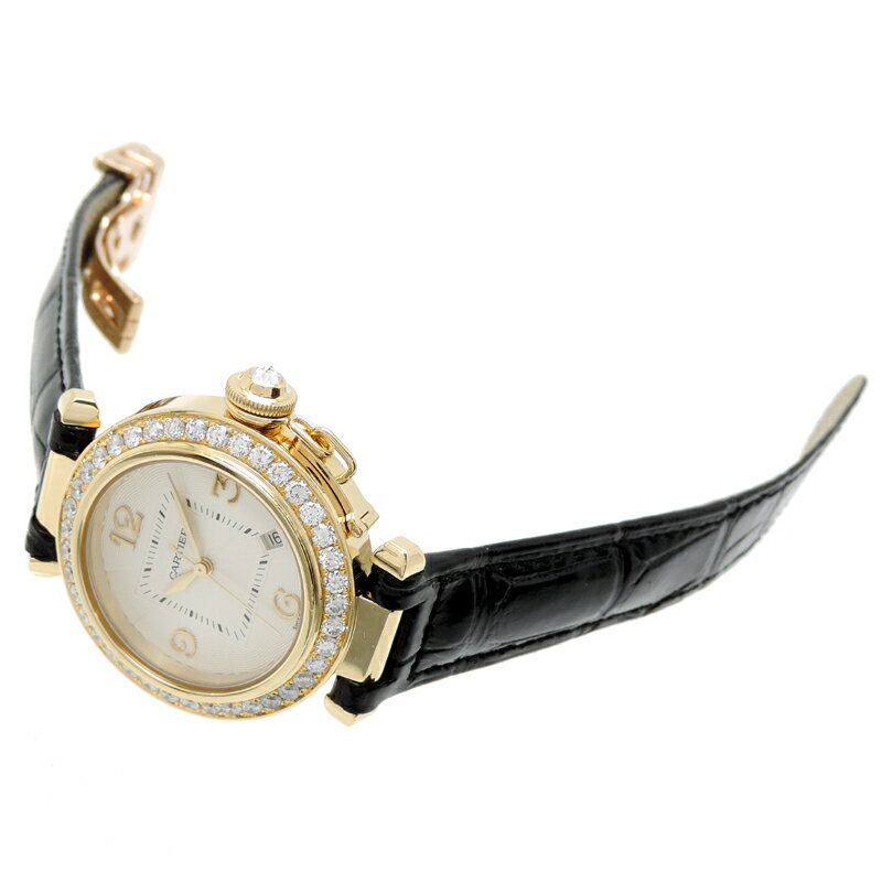 【銀座店】カルティエパシャ32MMベゼルダイヤモンドレディース腕時計WJ111551K18イエローゴールドシルバーギョーシェアラビアン文字盤DH63393【大黒屋質店出品】【中古】【送料無料】【店頭受取対応商品】