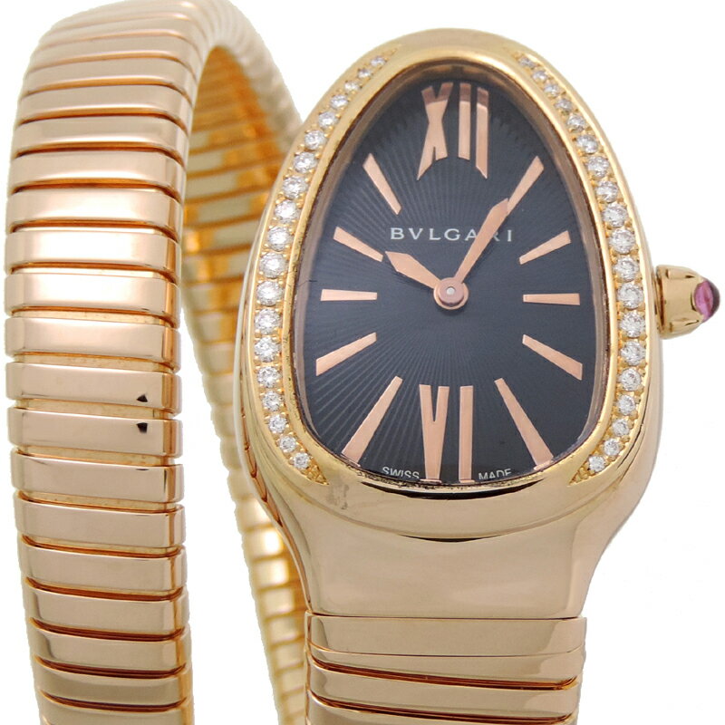 【銀座店】 ブルガリ セルペンティ ダイヤモンド レディース 腕時計 SPP35BGDG.1T 750ピンクゴールド ブラックアラビアン文字盤 DH63399【大黒屋質店出品】 【中古】【送料無料】【店頭受取対応商品】