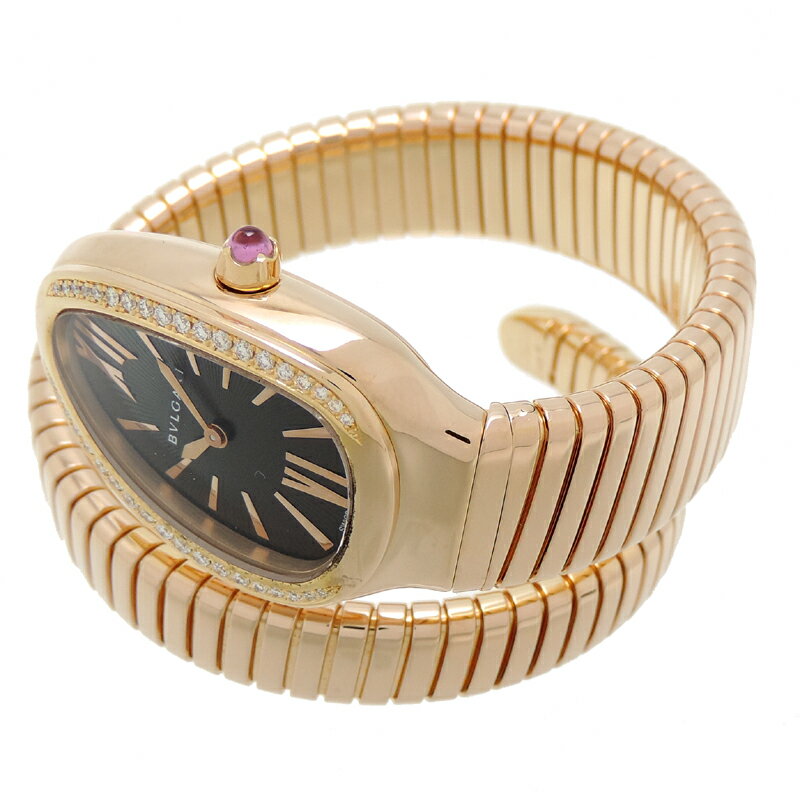 【銀座店】 ブルガリ セルペンティ ダイヤモンド レディース 腕時計 SPP35BGDG.1T 750ピンクゴールド ブラックアラビアン文字盤 DH63399【大黒屋質店出品】 【中古】【送料無料】【店頭受取対応商品】