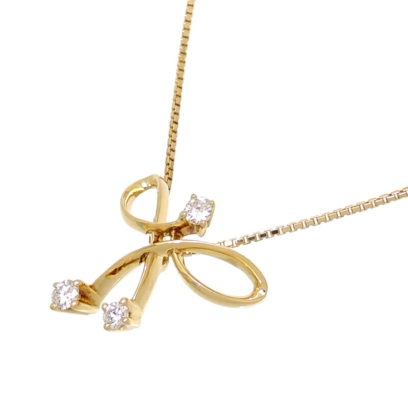 【飯能本店】 ノンブランド K18 0.32ct ダイヤモンド リボン レディース ネックレス K18ゴールド DH64129【大黒屋質店出品】 【中古】【送料無料】【店頭受取対応商品】