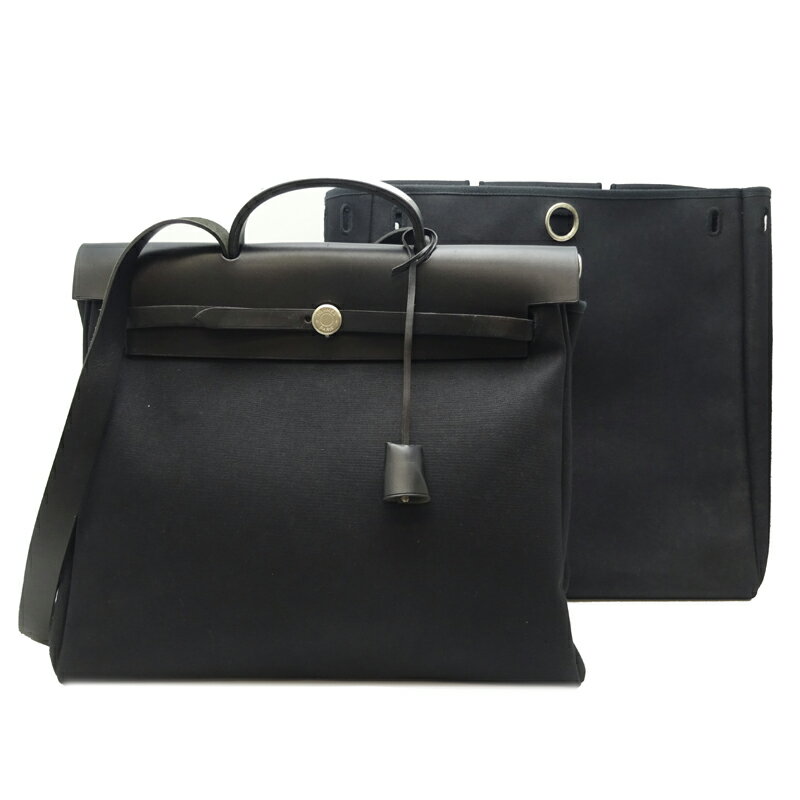 【銀座店】 エルメス エールバッグ MM □D刻印 2000年製 レディース ショルダーバッグ トワルオフィシェ ブラック DH83426【大黒屋質店出品】 【中古】【送料無料】【店頭受取対応商品】