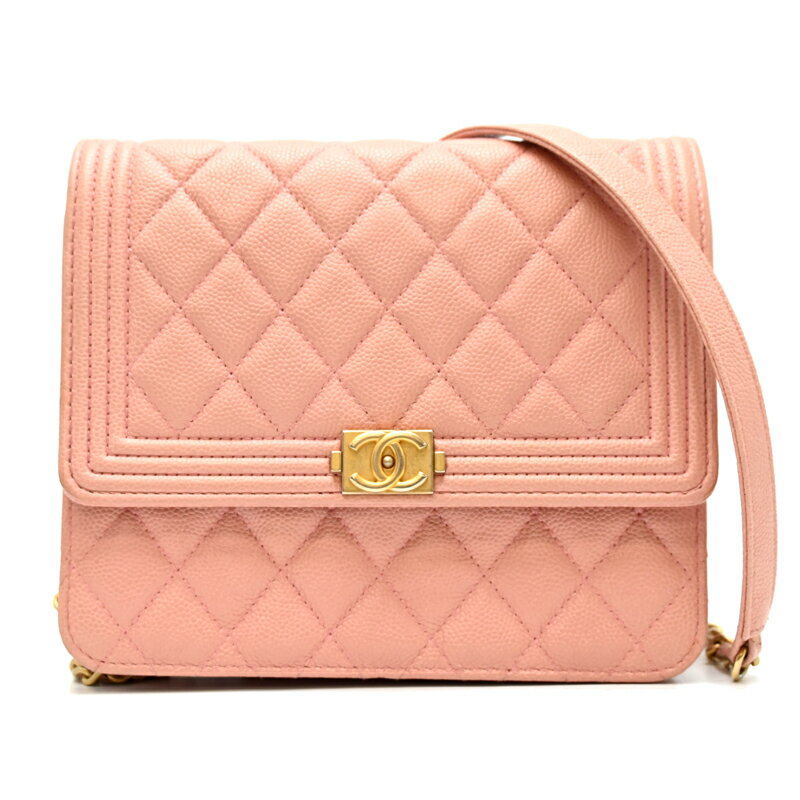 【銀座店】 シャネル ボーイシャネル レディース ウォレットチェーン キャビアスキン ピンク DH93053【大黒屋質店出品】 【中古】【送料無料】【店頭受取対応商品】