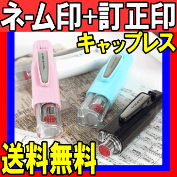 【送料無料 メール便】ネーム印 ツインGT キャップレス(ネーム印＋訂正印)シャチハタタイプ 印面付 印鑑 ハンコ はんこ 判子 浸透印 しゃちはた 認印 ネーム9 ツインネーム ミニ かわいい ストラップ ワンタッチ ツインタイプ ペアネーム タニエバー ナース 9mm 6mm