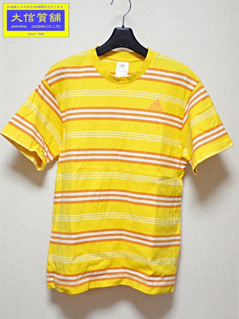 ADIDAS アディダス メンズ ボーダー Tシャツ 987374 M クルーネック イエロー 中古B+【中古】【大信質舗】【質屋出店】管理番号:A-8232