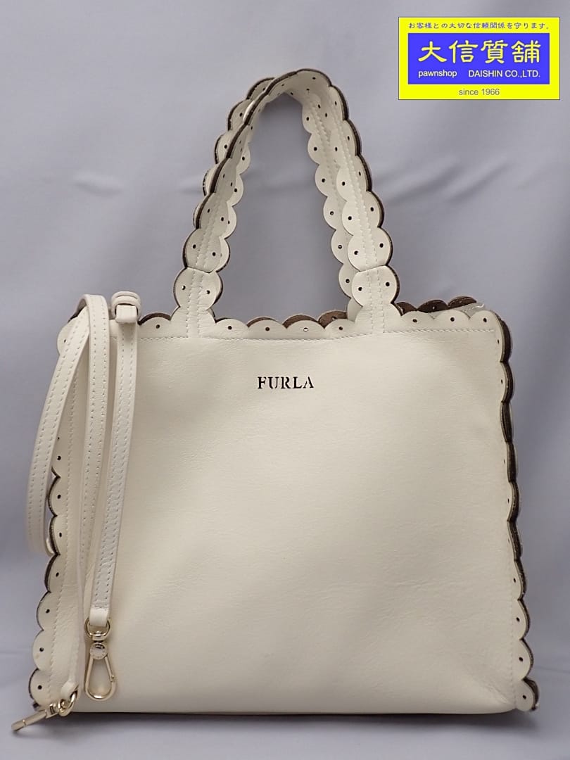 Rakuten - FURLA フルラ MERLETTO メルレット 2WAY トートバッグ アイボリーレザー 941713 中古B+【中古】【大信質舗】【質屋出店】管理番号：A-9082