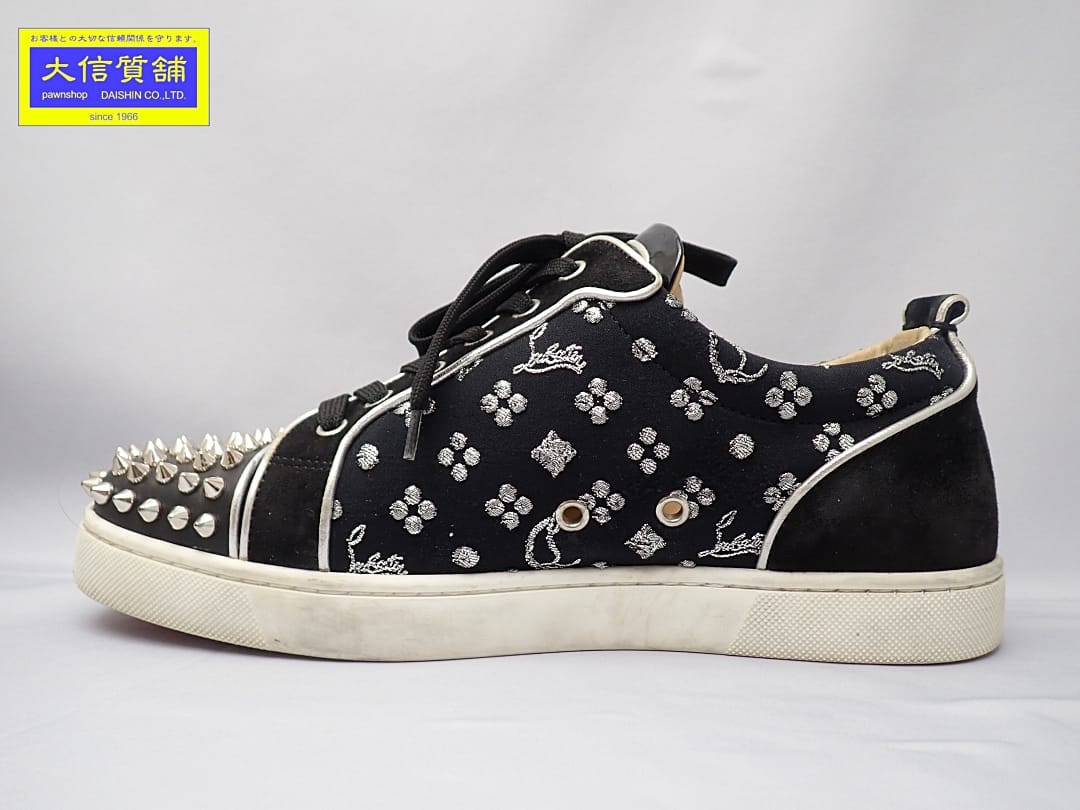 CHRISTIAN LOUBOUTIN クリスチャン ルブタン ローカットスニーカー メンズ41 スタッズ ブラックxシルバー 中古B+【中古】【大信質舗】【質屋出店】管理番号：A-9089