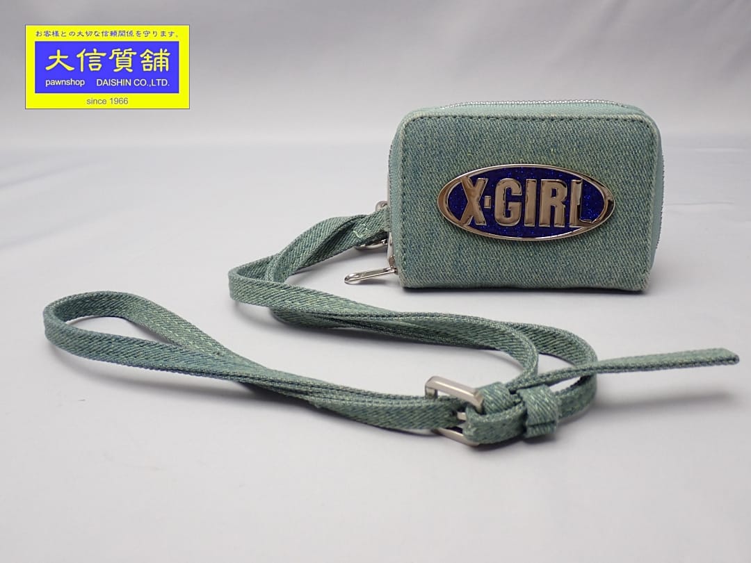 X-GIRL エックスガール コインケース ストラップ付 デニム 中古B 【中古】【大信質舗】【質屋出店】管理番号：A-9152