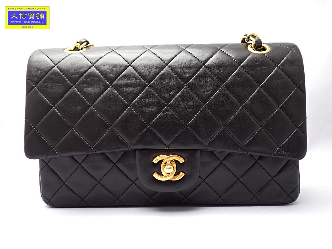 Rakuten - CHANEL シャネル マトラッセ25 ショルダーバッグ ラムスキン Wフラップ Wチェーン ブラック ゴールド金具 中古B+【中古】【大信質舗】【質屋出店】管理番号：A-9197