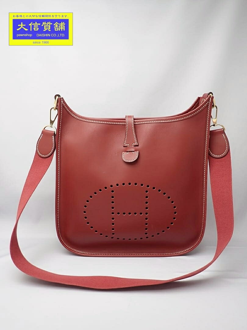 Rakuten - HERMES エルメス エヴリン1 PM ショルダーバッグ D刻印 ボックスカーフ ボルドー ゴールド金具 中古B+【中古】【大信質舗】【質屋出店】管理番号：A-9215