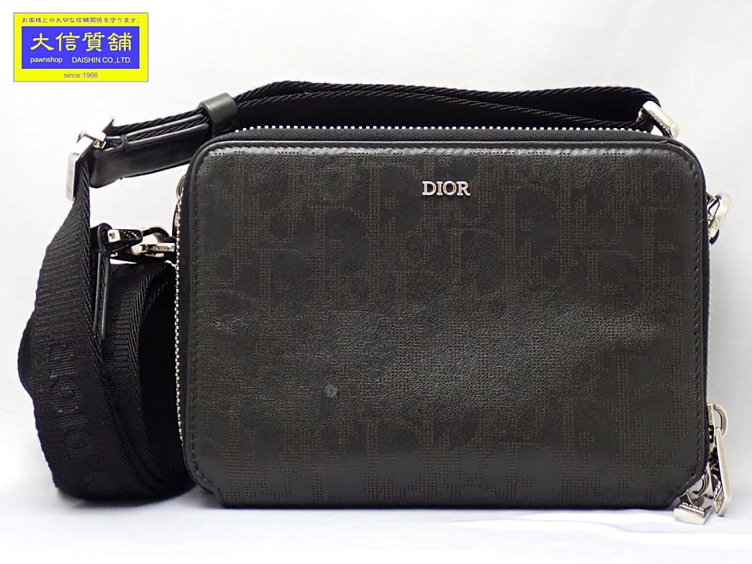 Rakuten - DIOR ディオール オブリーク ギャラクシー メッセンジャーポーチ ショルダーバッグ ブラック パンチングレザー 2ESBC119VPD_H03E 中古B【中古】【大信質舗】【質屋出店】管理番号：A-9267
