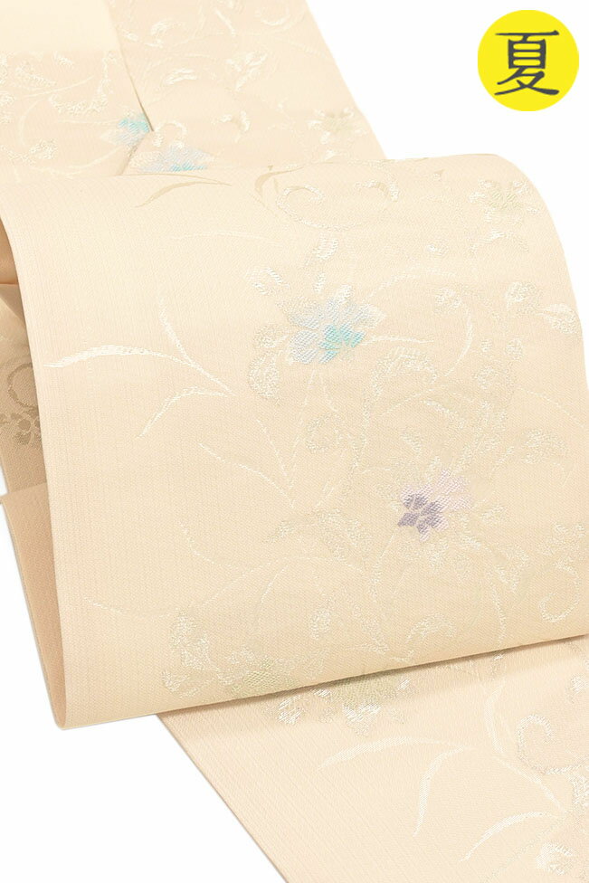 【ショップ評価★5ありがとう♪】着物だいやす 552■名古屋帯■西陣織 沢本織物 夏帯 草花文 唐花 アイスピンク【正絹】【仕立て上がり帯】【送料無料】【新品】