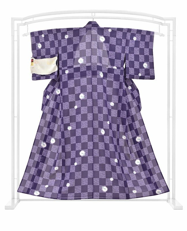 着物だいやす 732■小紋■京友禅　絽　夏　蜻蛉市松文　身長サイズ：L　ガード加工【正絹】【仕立て上がり着物】【送料無料】【新品】