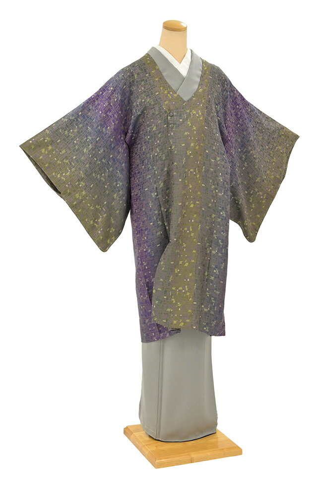 着物だいやす 886■道行■千代田衿　石畳文　モザイク　紫　身長サイズ：L【正絹】【仕立て上がりコート】【送料無料】【中古】