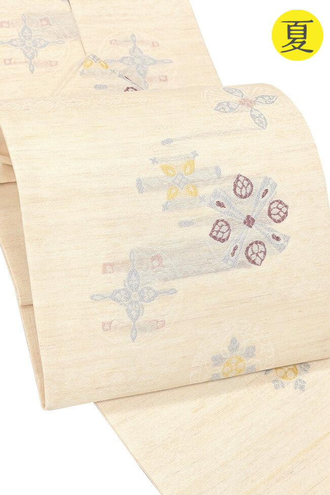 Rakuten - 【ショップ評価★5ありがとう♪】着物だいやす SALE648■名古屋帯■夏帯　単衣にも　鏡裏文　丸文　淡ピーチ色【正絹】【仕立て上がり帯】【送料無料】【新品】