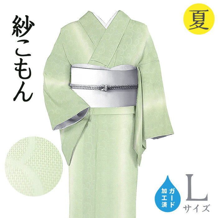 Rakuten - 【ショップ評価★5ありがとう♪】着物だいやす 039■小紋■紋紗　小松ちりめん　唐草地文　縦ぼかし　アイスグリーン　夏　ガード加工　身長サイズ：L【正絹】【仕立て上がり着物】【送料無料】【新品】