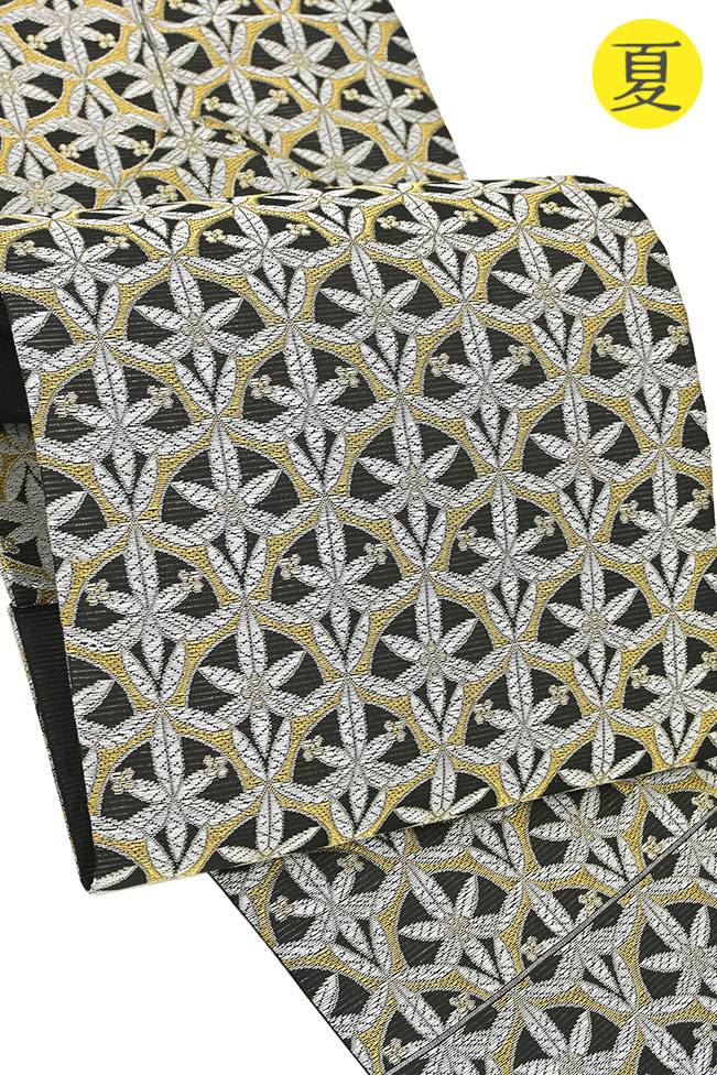 【ショップ評価★5ありがとう♪】着物だいやす 840■名古屋帯■西陣織 沢本織物 夏帯 笹花青海波文 黒地【正絹】【仕立て上がり帯】【送料無料】【新品】