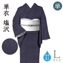 着物だいやす 489■塩沢御召■単衣 本塩沢 亀甲雲文 暗紺藍色 身長サイズ:L ガード加工【正絹】【仕立て上がり着物】【仕立て替え】【送料無料】【中古】