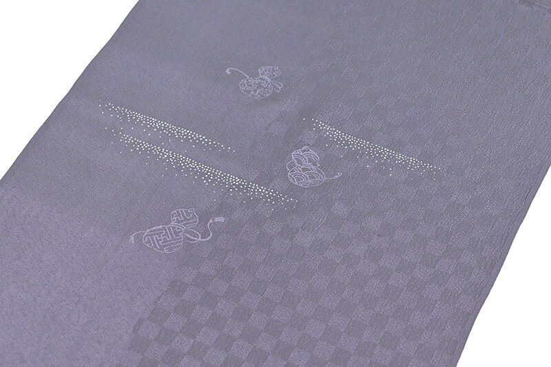 着物だいやす 179■帯揚げ■正絹　小紋柄　紋綸子　瓢箪に霞文　紫苑色【正絹】【和装小物】【送料無料】【新品】