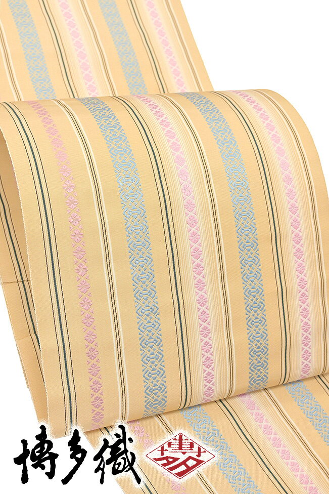 【ショップ評価★5ありがとう♪】着物だいやす 319■八寸名古屋帯■本場筑前博多織　独鈷　献上柄　飴色【正絹】【仕立て上がり帯】【送料無料】【新品】