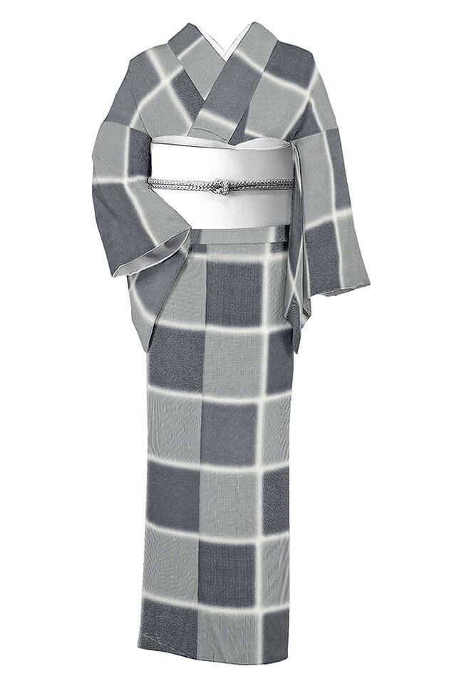 【ショップ評価★5ありがとう♪】着物だいやす 838■小紋■丹後ちりめん　ぼかし市松　創作江戸小紋　市松五役　黒×グレー【正絹】【仕立て上がり着物】【送料無料】【新品】