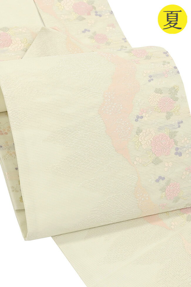 樂天商城 - 【ショップ評価★5ありがとう♪】着物だいやす 796■名古屋帯■西陣織　ふくい　草花道長取文　夏帯【正絹】【仕立て上がり帯】【送料無料】【新品】