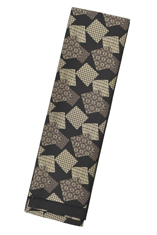 着物だいやす 828■角帯■オリジナル　色紙文　黒色　お洒落【正絹】【仕立て上がり帯】【仕立て替え】【送料無料】【中古】