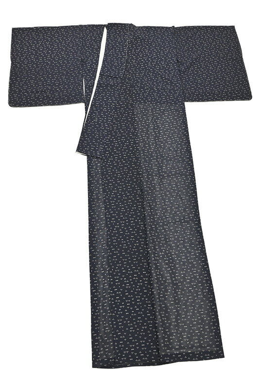 【ショップ評価★5ありがとう♪】着物だいやす 029■小紋■五泉絽　菖蒲紋　尚武　勝負　夏　青墨色　身長サイズ：M　ガード加工【正絹】【仕立て上がり着物】【送料無料】【新品】
