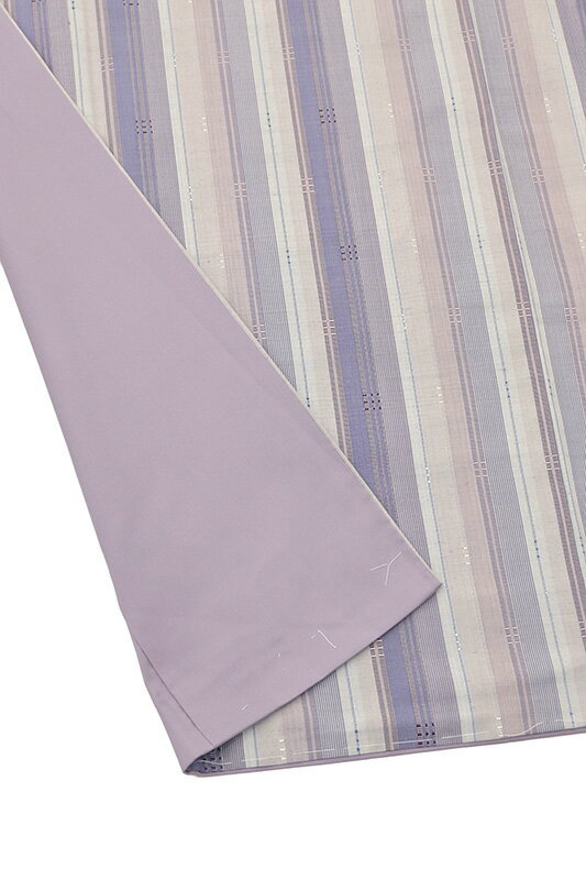 着物だいやす 061■男性用着物■レア♪琉球花織　縞に浮織　経浮花織　紫苑色　特選　men's　身長サイズ：男L【正絹】【仕立て上がり着物】【仕立て替え】　洒落【送料無料】【中古】