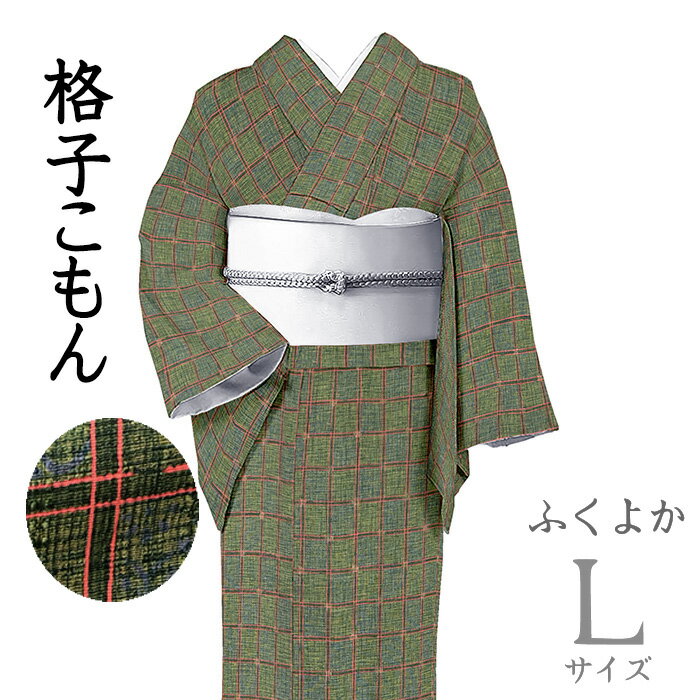 【ショップ評価★5ありがとう♪】着物だいやす 239■小紋■格子縞文　京手描き友禅　麹塵色　ふくよか　身..