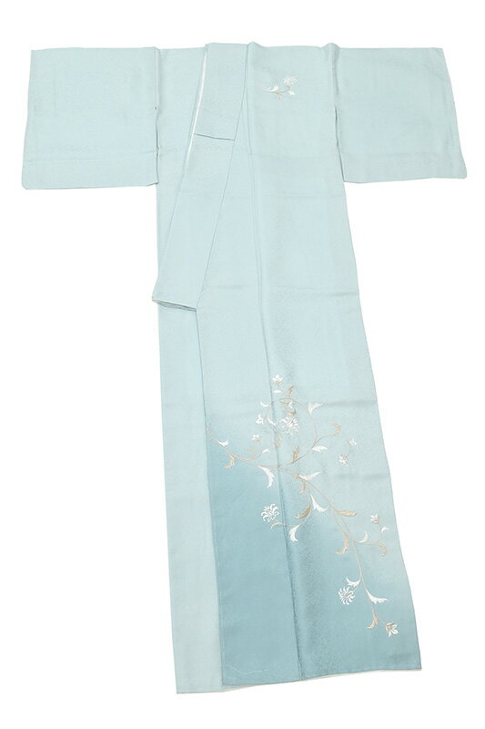 【ショップ評価★5ありがとう♪】着物だいやす 259■付下げ■刺繍　花唐草　唐花文　瓶覗色　身長サイズ：LL　ガード加工【正絹】【仕立て上がり着物】【送料無料】【新品】