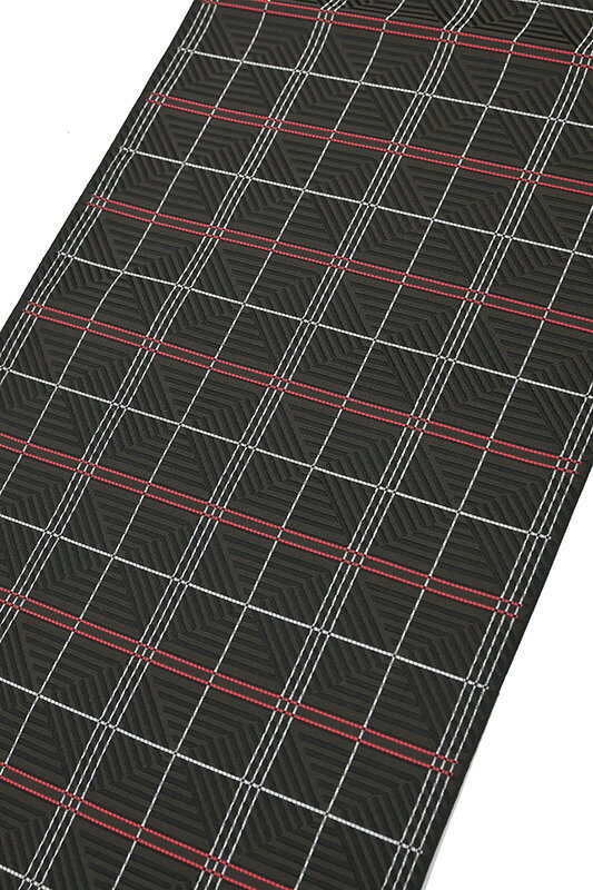 着物だいやす 499■八寸名古屋帯■本場筑前博多織　幾何学格子文　黒地【正絹】【仕立て上がり帯】【送料無料】【新品】