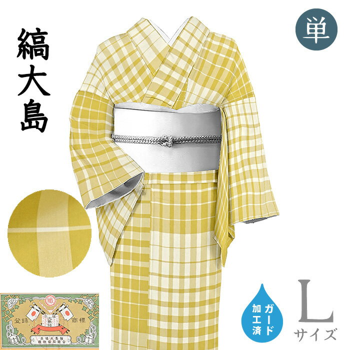 乐天商城 - 【ショップ評価★5ありがとう♪】着物だいやす 336■本場大島紬■単衣　縞大島　格子縞　明油色　身長サイズ：L　ガード加工【正絹】【仕立て上がり着物】【送料無料】【新品】