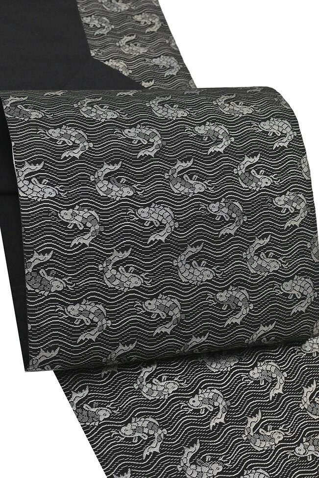 【ショップ評価★5ありがとう♪】着物だいやす 512■名古屋帯■西陣織　佐々木染織　焼箔紬　織工房真古都　荒磯文　黒地【正絹】【仕立て..