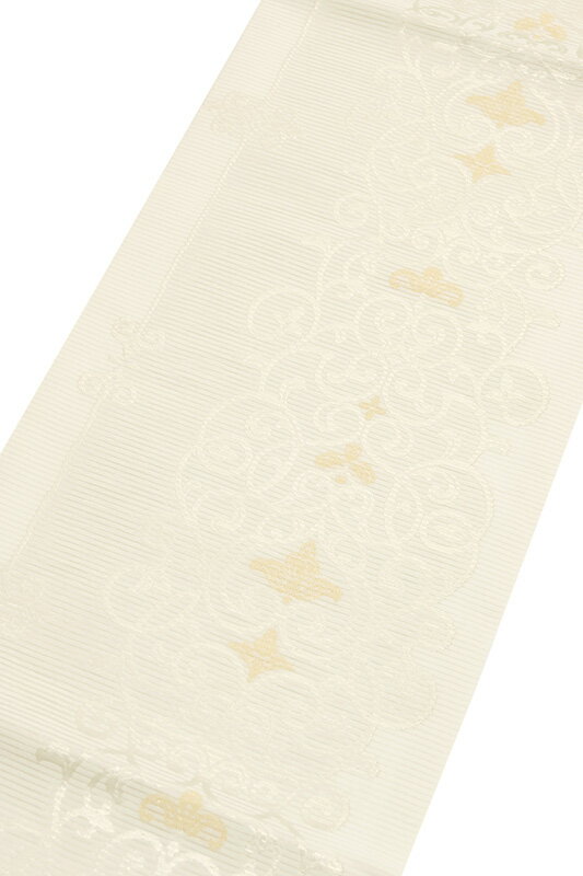 着物だいやす 618■名古屋帯■西陣織　佐々木染織　夏帯　唐草装飾文　白地×銀糸【正絹】【仕立て上がり帯】【送料無料】【新品】