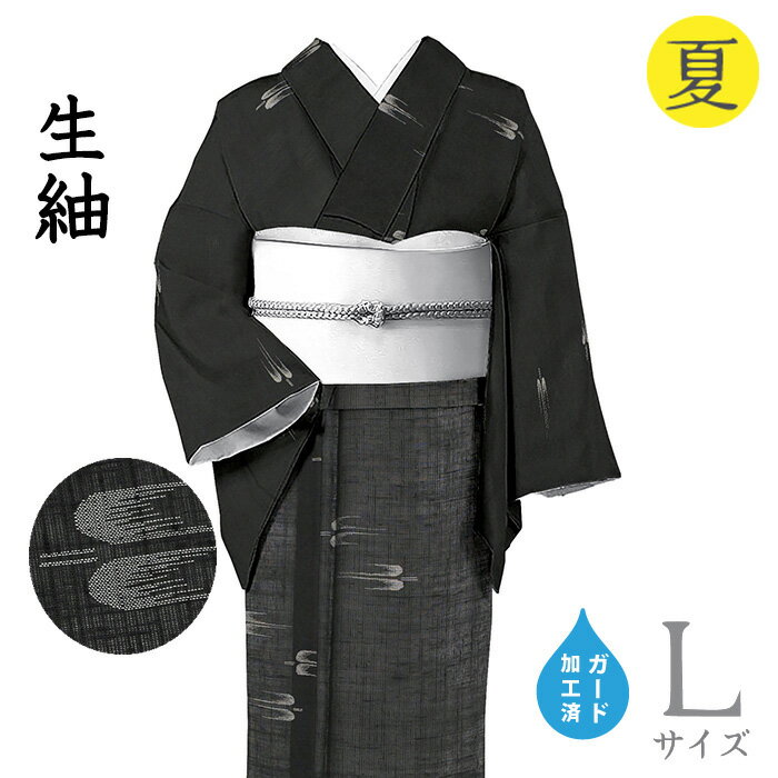Rakuten - 【ショップ評価★5ありがとう♪】着物だいやす 586■生紬■レア♪夏紬　燕文　黒色　身長サイズ：L　ガード加工【正絹】【仕立て上がり着物】【送料無料】【新品】