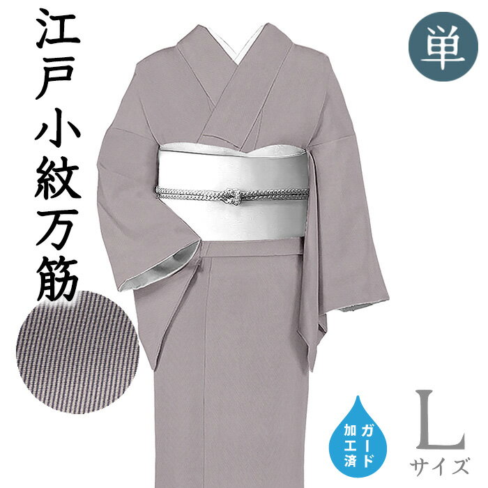 【ショップ評価★5ありがとう♪】着物だいやす 598■江戸小紋■単衣 丹後ちりめん 万筋 葡萄鼠色 ガード加工 身長サイズ：L【正絹】【仕立て上がり着物】【送料無料】【新品】