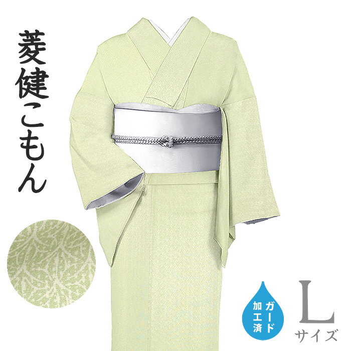 ★　種類　　　小紋　（袷）★　素材　　　正絹★　サイズ　※身丈は肩からの身丈寸法です。　　身丈　約 164.7cm（ 4尺 3寸 5分）袖丈　約 49.0cm（ 1尺 3寸 0分）裄丈　約 68.0cm（ 1尺 8寸 0分）前幅　約 24.5cm（ 6寸 5分）後幅　約 30.0cm（ 8寸 0分）★　色　　　　 表地　　　　ちょっとくすんだ裏葉柳色　■■■八掛　　　　白地にくすんだ柳色の淵ぼかし　胴裏　　　　白色　（小学館発行『色の手帖』参照）★　着用時期　：　春・秋・冬★　着用シーン　：　お出掛けなどのカジュアルシーンにおすすめ。★　おすすめ年代　：　20〜70代★　付属品　：　反端　あり＜コメント＞お仕立て上がり染の名門　菱健　謹製小紋のご紹介です。※着姿の画像はイメージ写真です。柄の出方が少々異なる場合がございます。※こちらは当店にてガード加工済みのお品物です。すてきな小紋！きれいな裏葉柳色の地に花繋ぎ横段文が染め出されています。裏葉柳色×白のワントーンのデザインがすっきりと美しい仕上がり。着姿になるとふわりと横段がグラデーション状に表現されていて、なんとも美しい小紋に仕上がっていますね。菱健の桐壷ブランドといえば、本流にこだわったものづくりをしているブランドで、業界内外でも一目置かれる存在です。大量生産・大量販売といったスタイルではなく伝統工芸士や職人さんの持つ、ハンドメイドの味をいかし、生地にもこだわりが。桐壷ブランドでは、丹後、長浜、五泉などで織られた白生地の中から上質で吟味されたものだけを使用しています。今回用いているのは、どっしりとした重みのある、丹後ちりめんの本格生地。たっぷりとした昔ながらのお生地は、現代ものによく見られる、ぺらっとした薄手の生地とは、生地の厚みも、絹糸の使用量も全くちがう贅沢なお生地です。生地自体の持つ存在感に染めのお色みがよく映え、発色も美しい上に、生地の上質な質感も際立っていますね。どうぞ素敵な着姿をぜひお楽しみくださいませ♪尚、こちらは店舗「だいやす」でもお取り扱いしております。売り切れの際は、予告なく出品を終了する場合がございますが、どうぞご理解くださいませ。＜状態＞新品です。k-071115 ■ 画像について ■ ■ 発送 ■ 【全商品送料無料】【運送会社】ヤマト運輸、日本郵便、佐川急便　※運送会社はお選びいただけません。 　　 ※お買い上げ合計金額が3,980円(税込)以下の場合はメール便となります。　　　　メール便の場合は配達日時指定ができません。ご了承くださいませ。【梱包方法】　着物 ＆ 帯 ：全商品平置き梱包 　　※お客様の方で梱包方法や運送会社をご指定の場合は、 　　 別途送料を頂く場合がございます。　　※一万円以下のアウトレット商品、特別SALE価格商品は、 　　 簡易包装となる場合がございます。■ 注意 ■この商品は当店実店舗「だいやす」でも販売しております。 お買い上げいただいた商品が、 品切れになってしまうこともございます。 その場合、お客様には必ず連絡をいたしますが、 万が一入荷予定がない場合は、 キャンセルさせていただく場合もございますことを あらかじめご了承ください。 モニターの発色の具合により、 実際のものと色が異なって見える場合がございます。 ご了承くださいませ。■ SNSやってます♪ ■