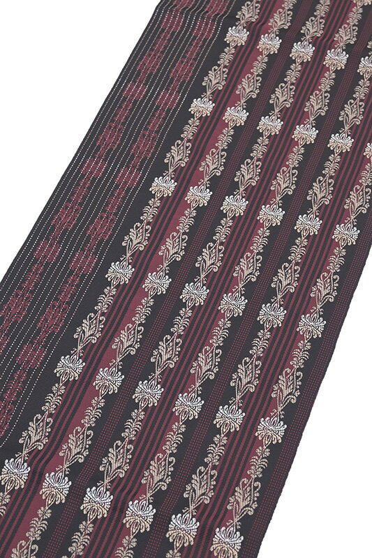 【ショップ評価★5ありがとう♪】着物だいやす 056■八寸名古屋帯■本場筑前博多織　飾り縞文　華　黒地×海老色【正絹】【仕立て上がり帯】【送料無料】【新品】