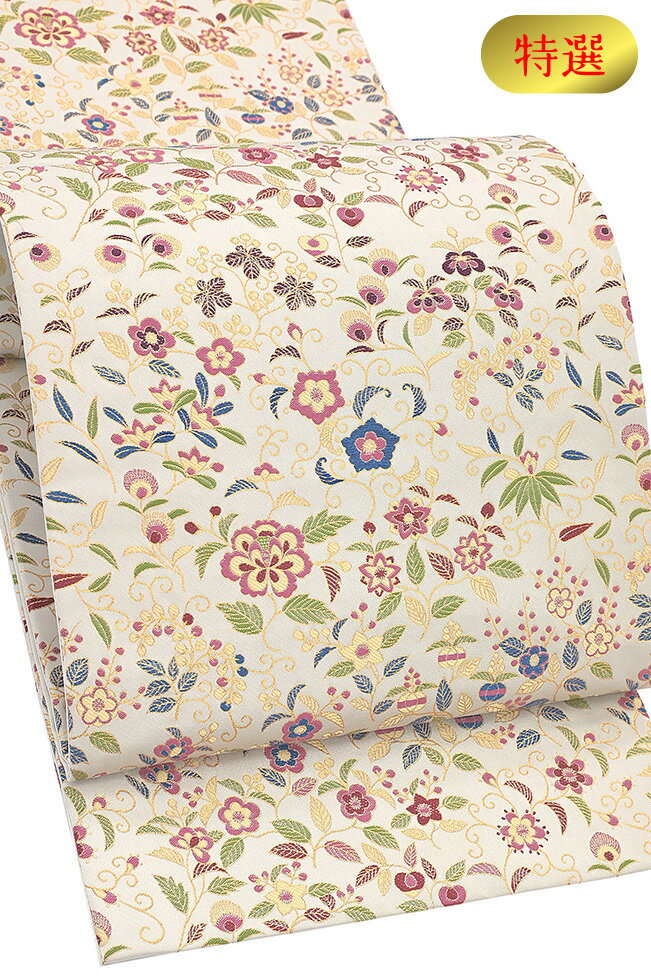 【ショップ評価★5ありがとう♪】着物だいやす 105■袋帯■レア♪龍村晋　一重蔓花唐草盡文錦　薄絹鼠色　特選【正絹】【仕立て上がり帯】【送料無料】【中古】