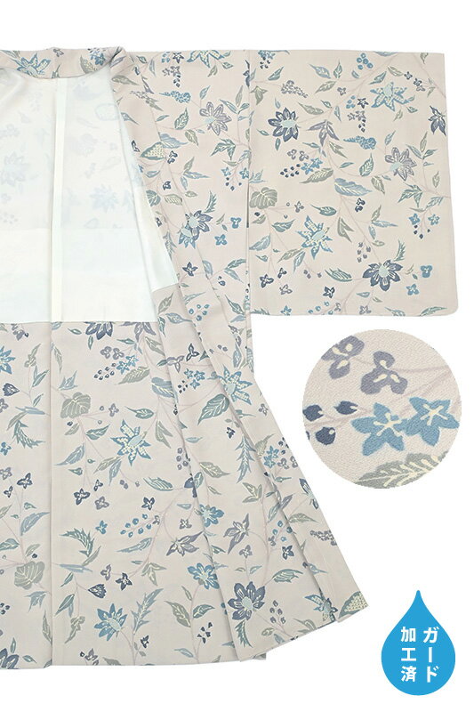 Rakuten - 【ショップ評価★5ありがとう♪】着物だいやす 774■羽織■丹後ちりめん　花唐草文　更紗　灰白色　身長サイズ：L　ガード加工【正絹】【仕立て上がり羽織】【送料無料】【新品】