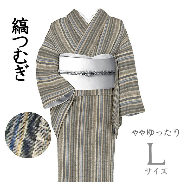Rakuten - 【ショップ評価★5ありがとう♪】着物だいやす 954■紬■縞　ストライプ　ざっくり　涅色　身長サイズ：L　ややふくよか【正絹】【仕立て上がり着物】【送料無料】【中古】