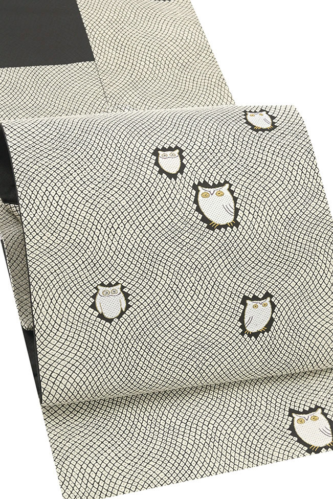 Rakuten - 【ショップ評価★5ありがとう♪】着物だいやす 777■名古屋帯■唐織　疋田にミミズク文　黒地　【正絹】【仕立て上がり帯】【送料無料】【中古】