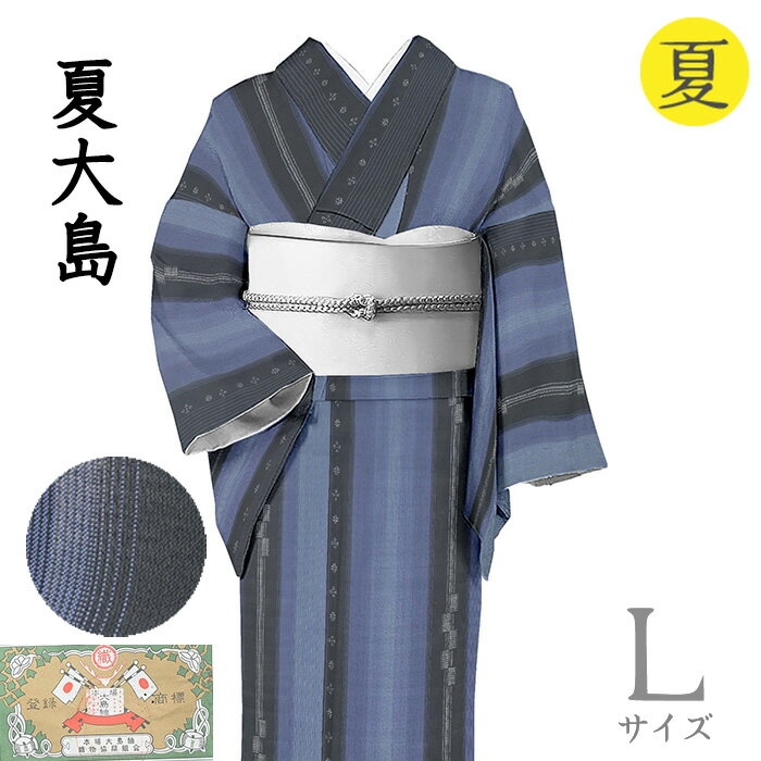 乐天商城 - 【ショップ評価★5ありがとう♪】【ショップ評価★5ありがとう♪】着物だいやす 550■夏大島紬■レア♪本場大島紬　窪田織物　飾り鰹縞文　黒×暗薄群青色　特選　身長サイズ：L【正絹】【仕立て上がり着物】【送料無料】【中古】