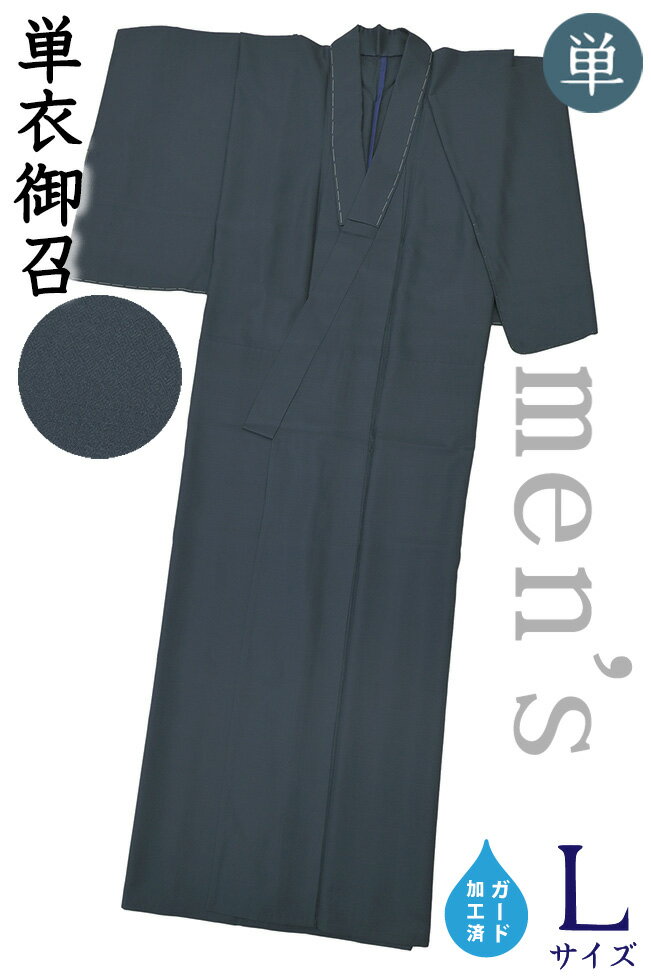 【ショップ評価★5ありがとう♪】着物だいやす 846■男性用着物■単衣　東匠猪俣　米沢織　御召　無地　藍鉄色　men's　ガード加工　お茶　身長サイズ：男L【正絹】【仕立て上がり着物】【送料無料】【新品】